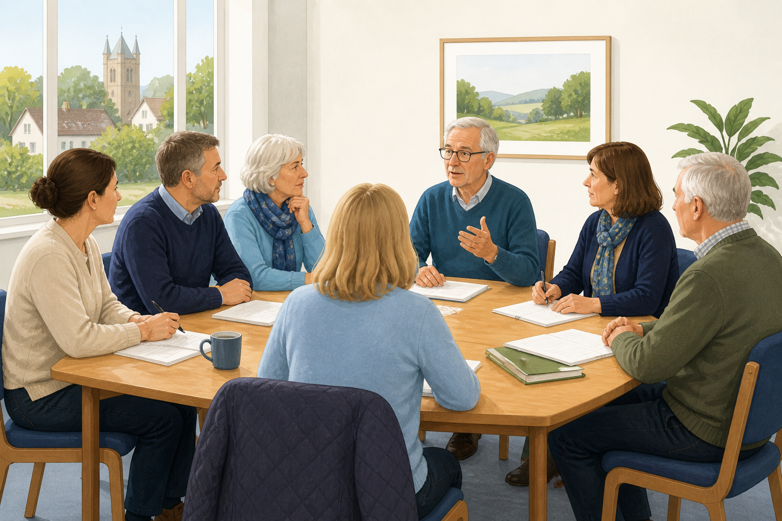 Illustration of a parish council meeting